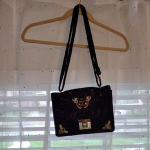 Aldo Deep Purple Velvet Whimsigoth Satchel with Butterfly Embroidery Purse